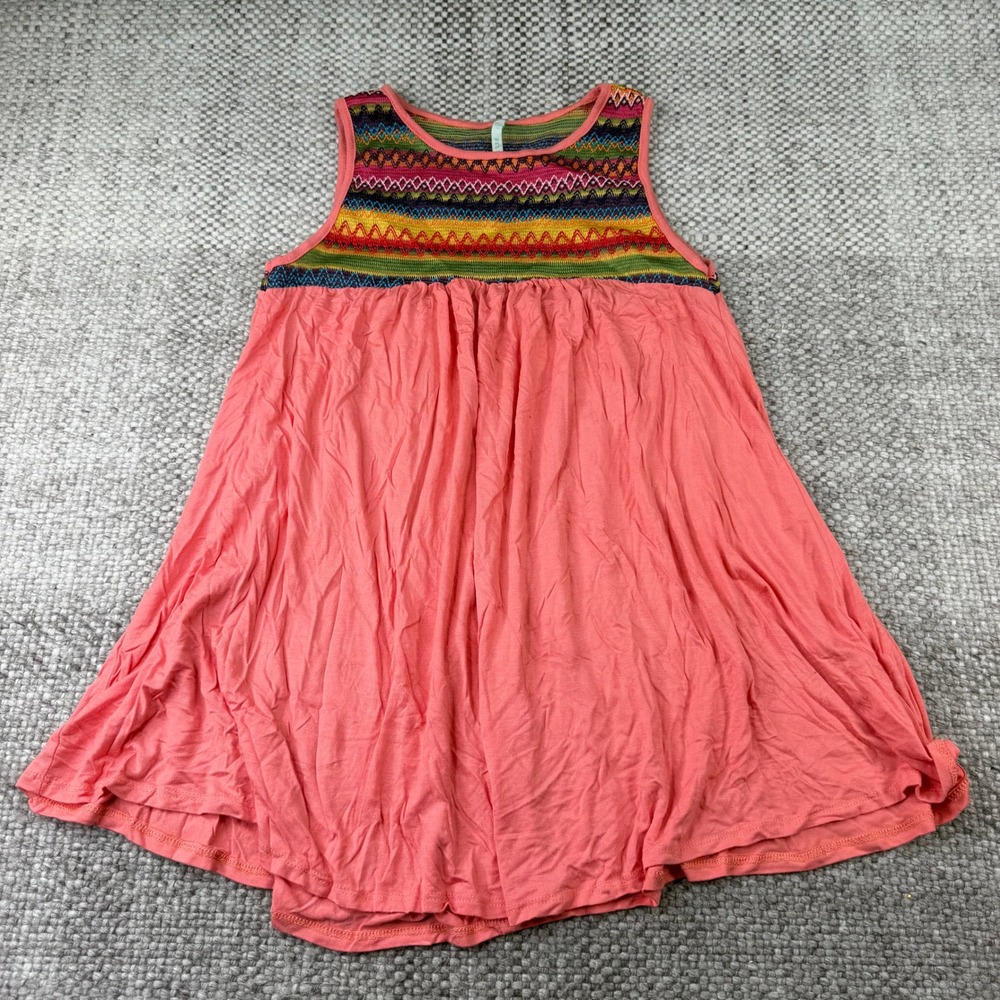 Bellamie Tunic Top Womens Small Coral Pink Tribal Boho Sleeveless T2400 USA Made
